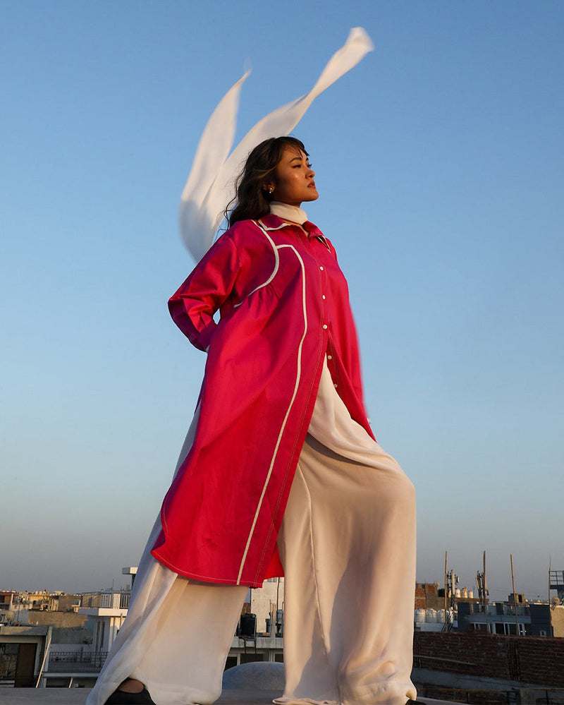 Line shirt dress-Fuchsia 100% cotton by Leh Studios for women Worldwide