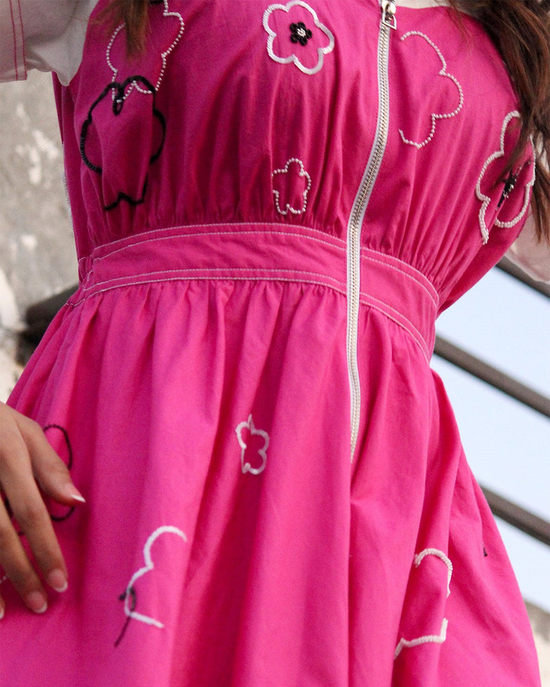 Ditsy Cup Zip Dress 100% cotton by Leh Studios in pink color for women Worldwide