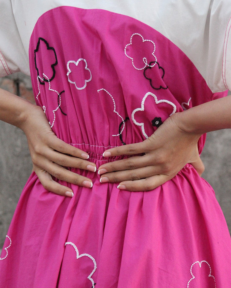 Ditsy Cup Zip Dress 100% cotton by Leh Studios in pink color for women Worldwide