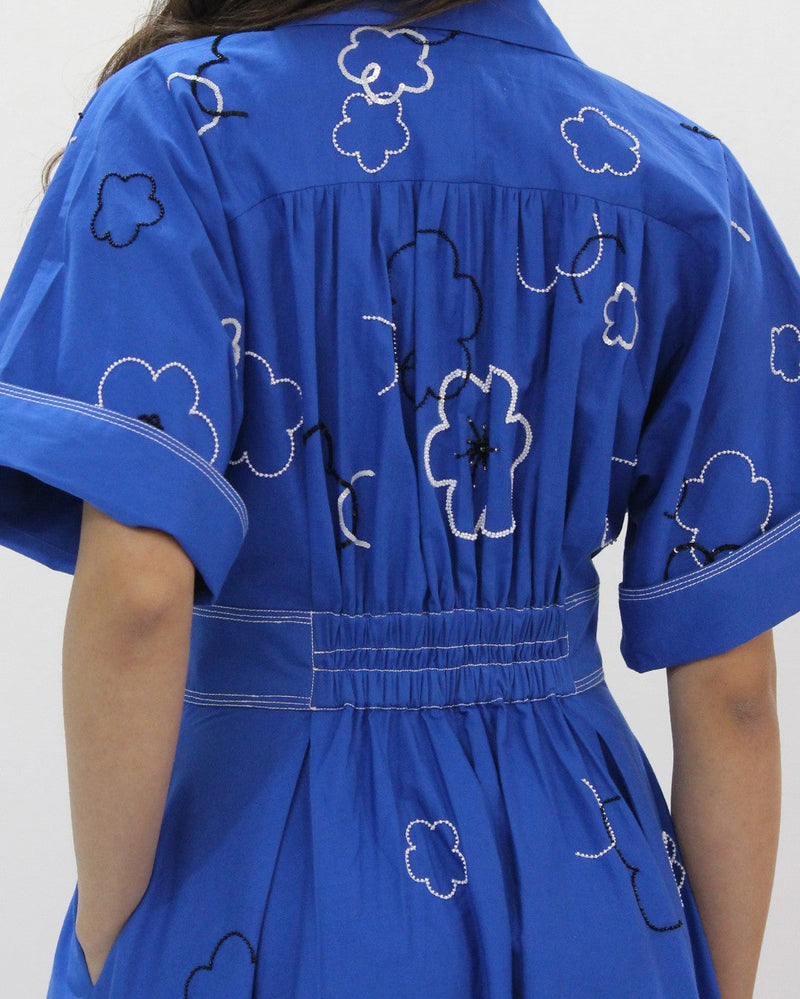 Ditsy Embroidered Sundress 100% cotton by Leh Studios in blue color for women Worldwide
