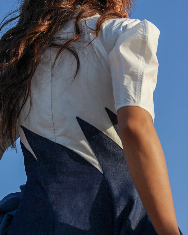 Yacht Dress-Blue & White 100% cotton by Leh Studios in multi color for women Worldwide