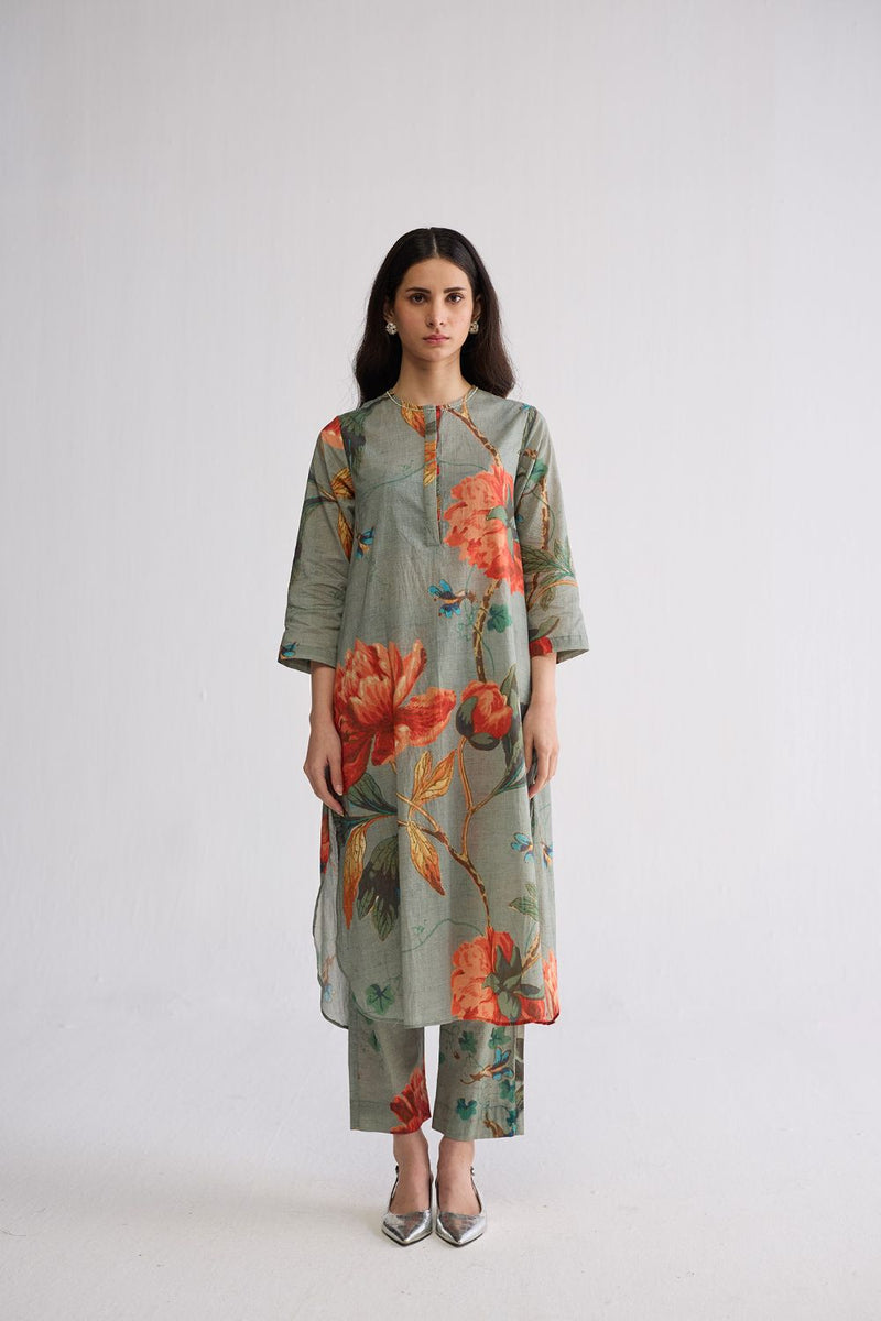 CABBAGE LONG KURTA SET cotton cambric kurta/kurta set by YAM in aqua for women Worldwide