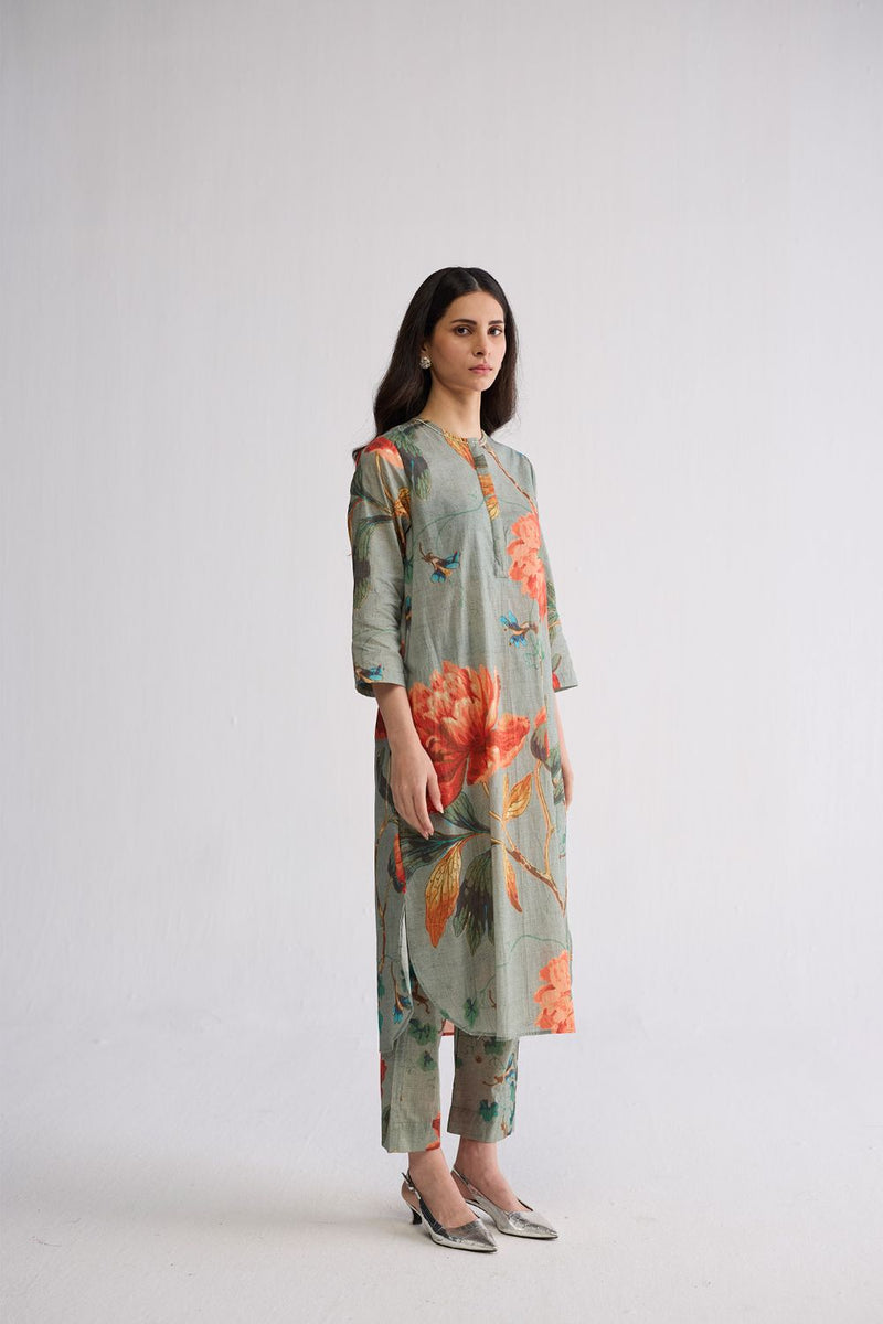 CABBAGE LONG KURTA SET cotton cambric kurta/kurta set by YAM in aqua for women Worldwide
