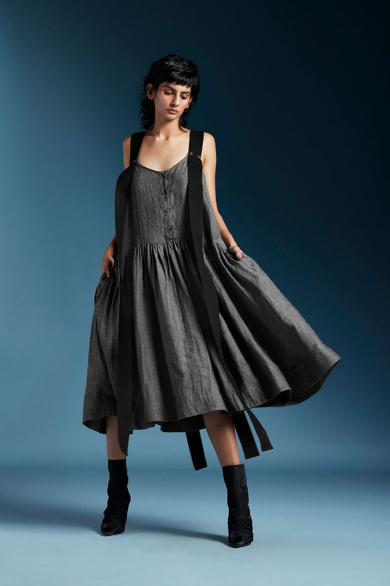 Zane Dress-Charcoal Grey by Chola in grey color for women Worldwide