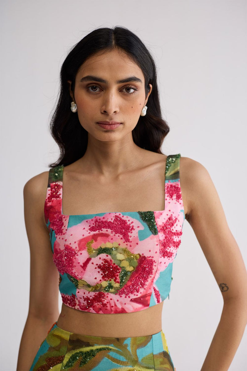 CAMPARI EMBROIDERED TOP AND SKIRT SET cotton silk co-ord set by YAM in multicolor for women Worldwide