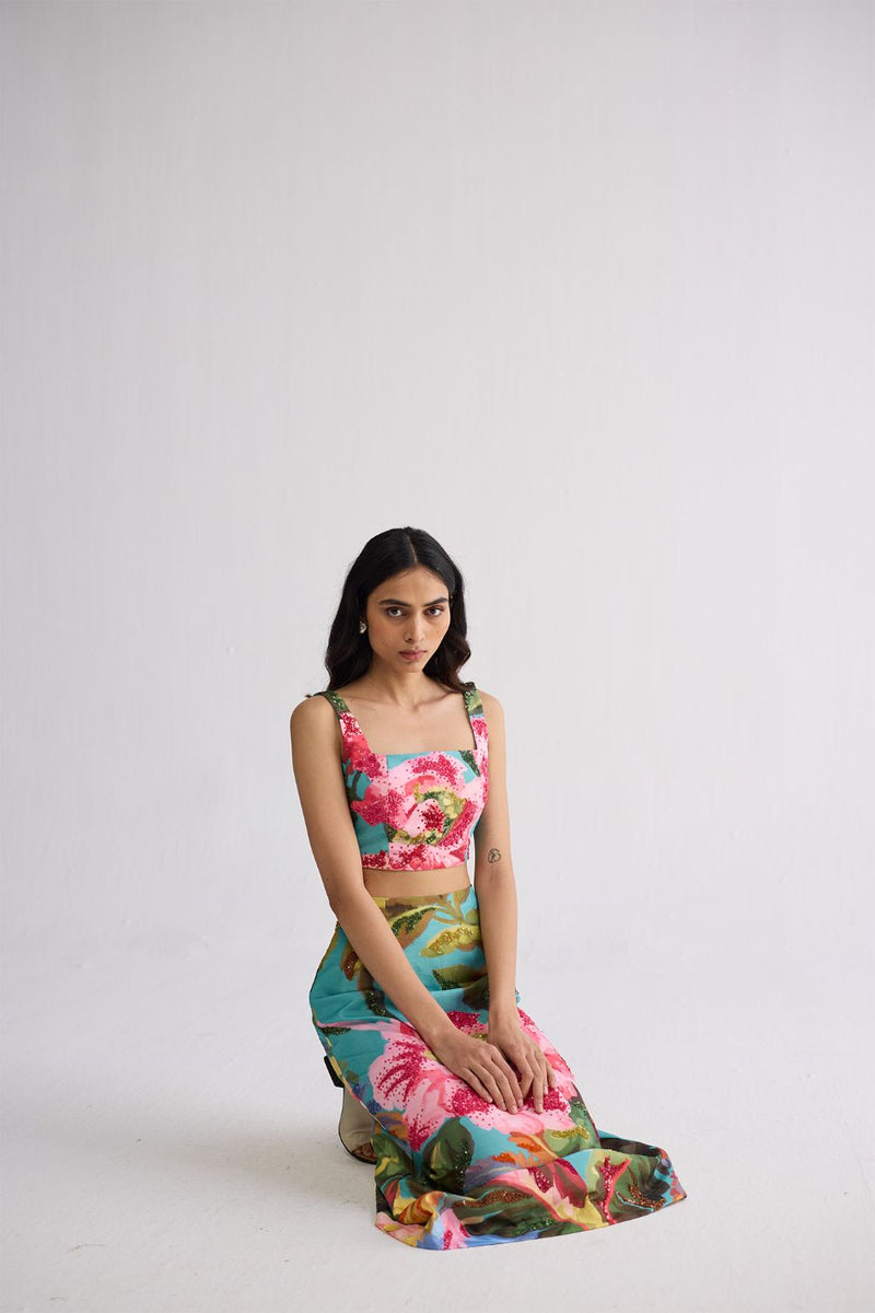 CAMPARI EMBROIDERED TOP AND SKIRT SET cotton silk co-ord set by YAM in multicolor for women Worldwide