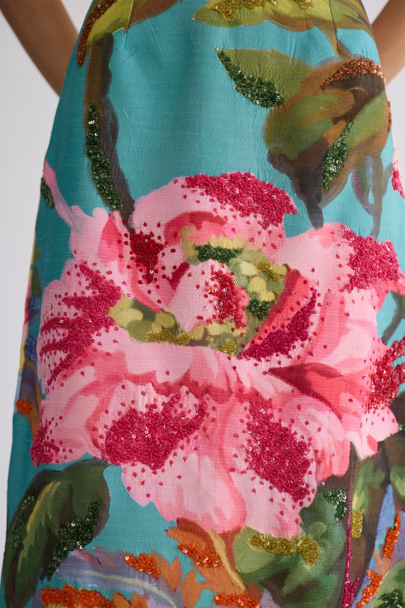 CAMPARI EMBROIDERED TOP AND SKIRT SET cotton silk co-ord set by YAM in multicolor for women Worldwide