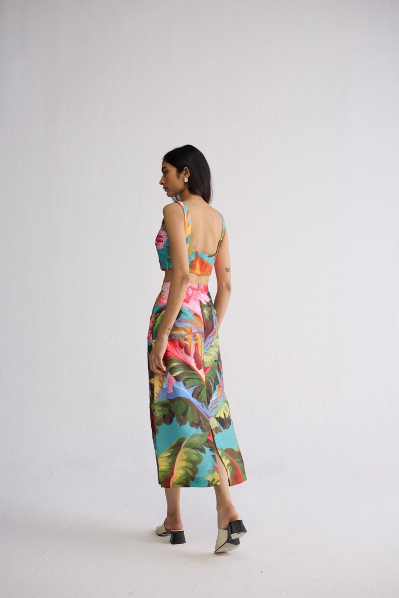 CAMPARI EMBROIDERED TOP AND SKIRT SET cotton silk co-ord set by YAM in multicolor for women Worldwide