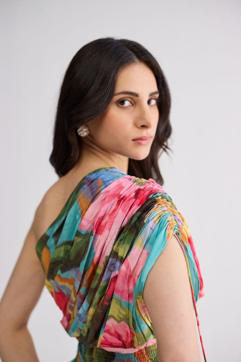 CAMPARI ONE SHOULDER DRESS crepe dress by YAM in multicolor for women Worldwide