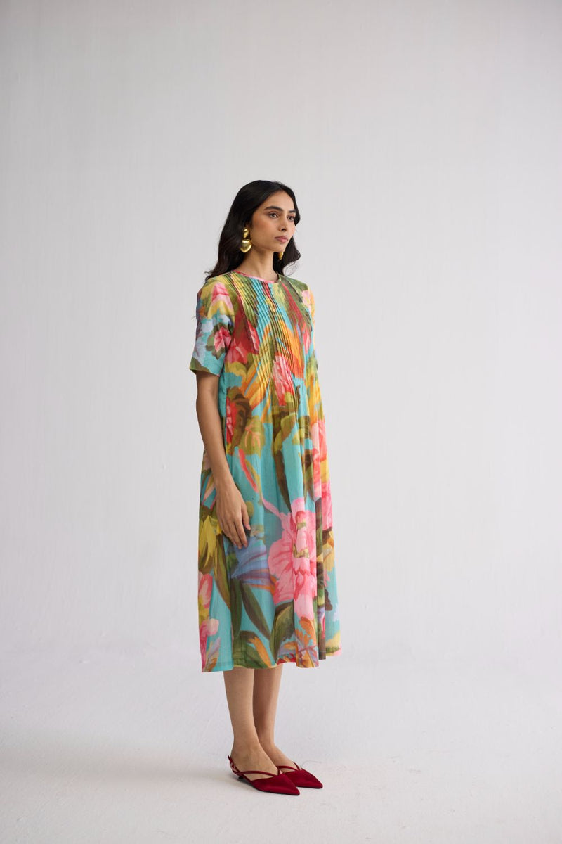 CAMPARI PINTUCKS DRESS cotton cambric dress by YAM in multicolor for women Worldwide