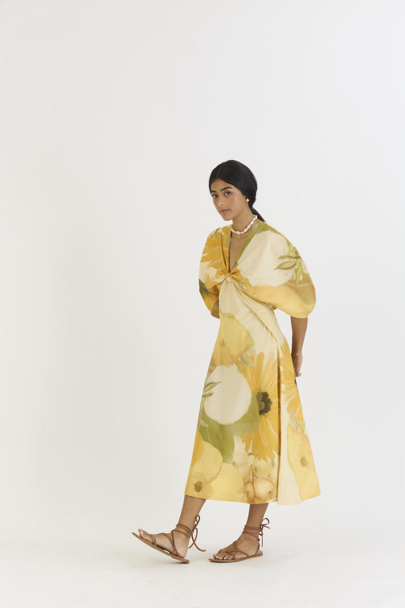 CANARY DRESS (KNOTTED DRESS) satin by Yam in yellow color for women Worldwide