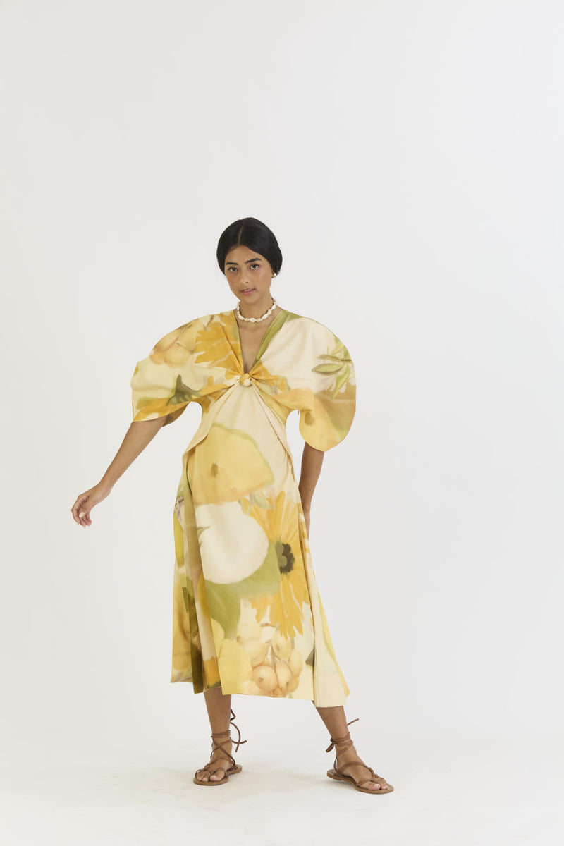 CANARY DRESS (KNOTTED DRESS) satin by Yam in yellow color for women Worldwide