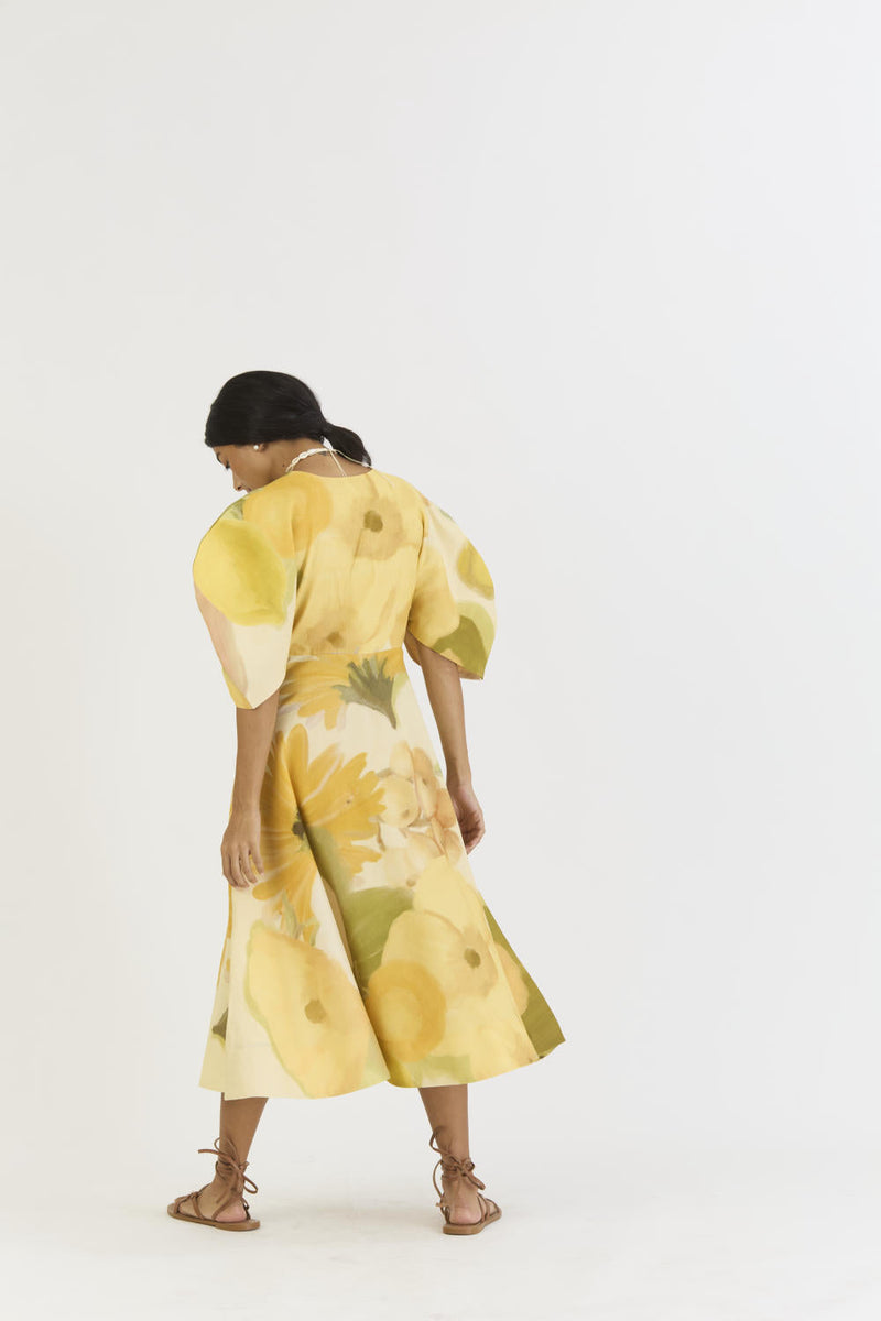CANARY DRESS (KNOTTED DRESS) satin by Yam in yellow color for women Worldwide