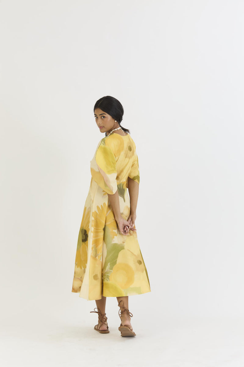 CANARY DRESS (KNOTTED DRESS) satin by Yam in yellow color for women Worldwide