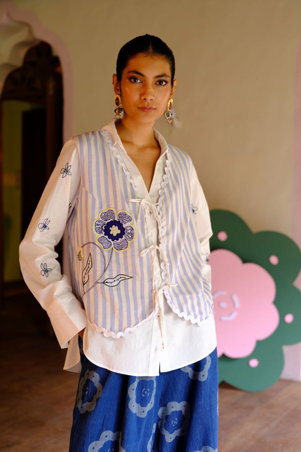 Rosella Handwoven Waistcoat and Oyester Shirt