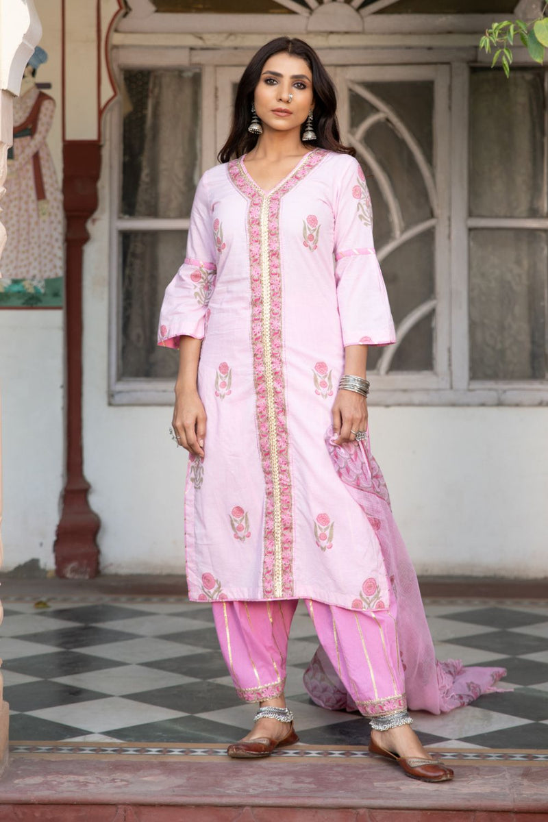 Chaand Sahar gulabi Salwar Set by Maison Shefali for women Worldwide