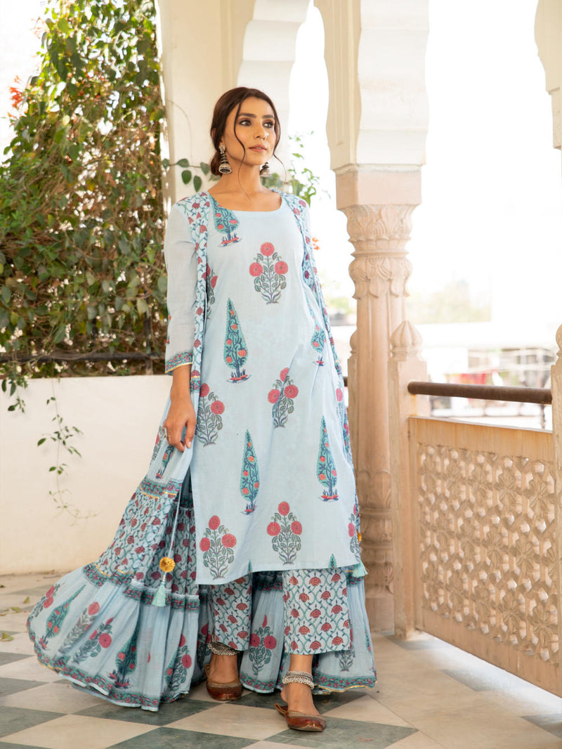 Chandni firoza mughal baagh jacket set by Maison Shefali for women Worldwide
