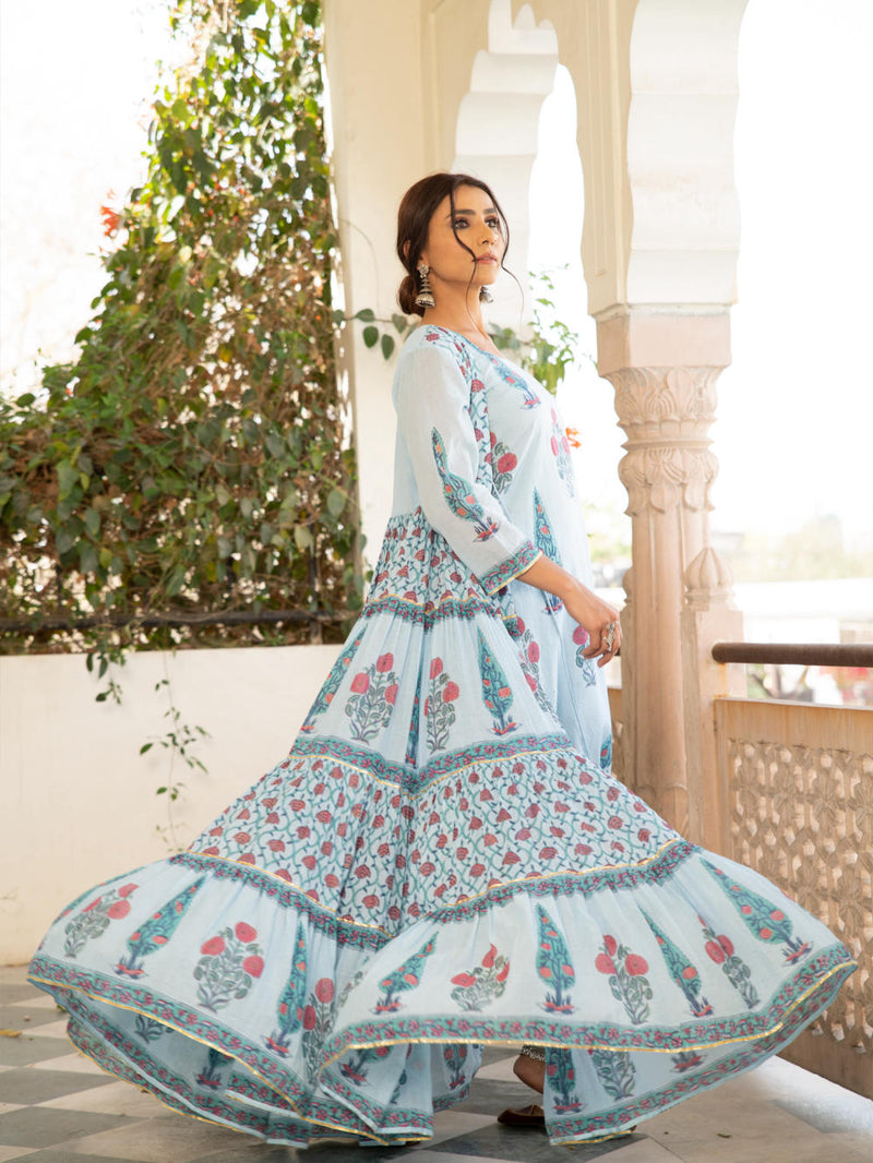 Chandni firoza mughal baagh jacket set by Maison Shefali for women Worldwide