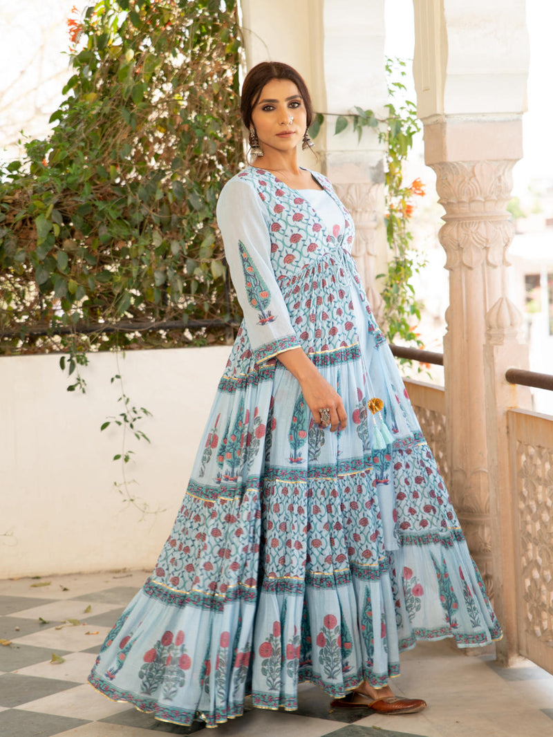 Chandni firoza mughal baagh jacket set by Maison Shefali for women Worldwide