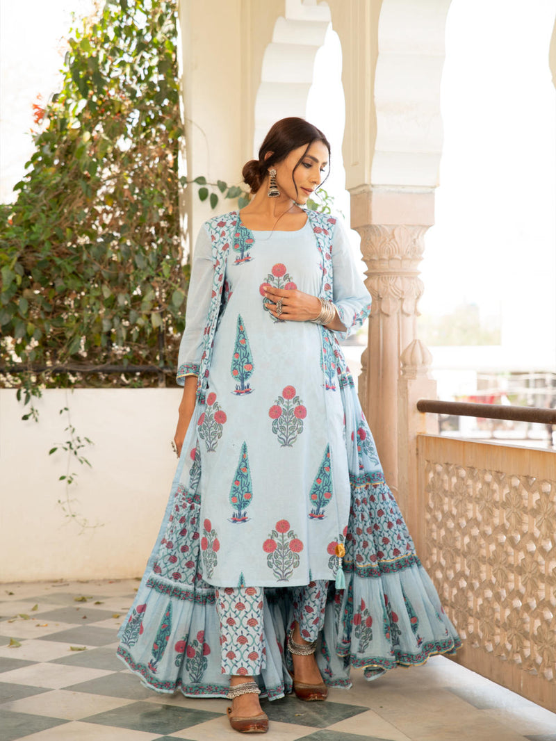 Chandni firoza mughal baagh jacket set by Maison Shefali for women Worldwide