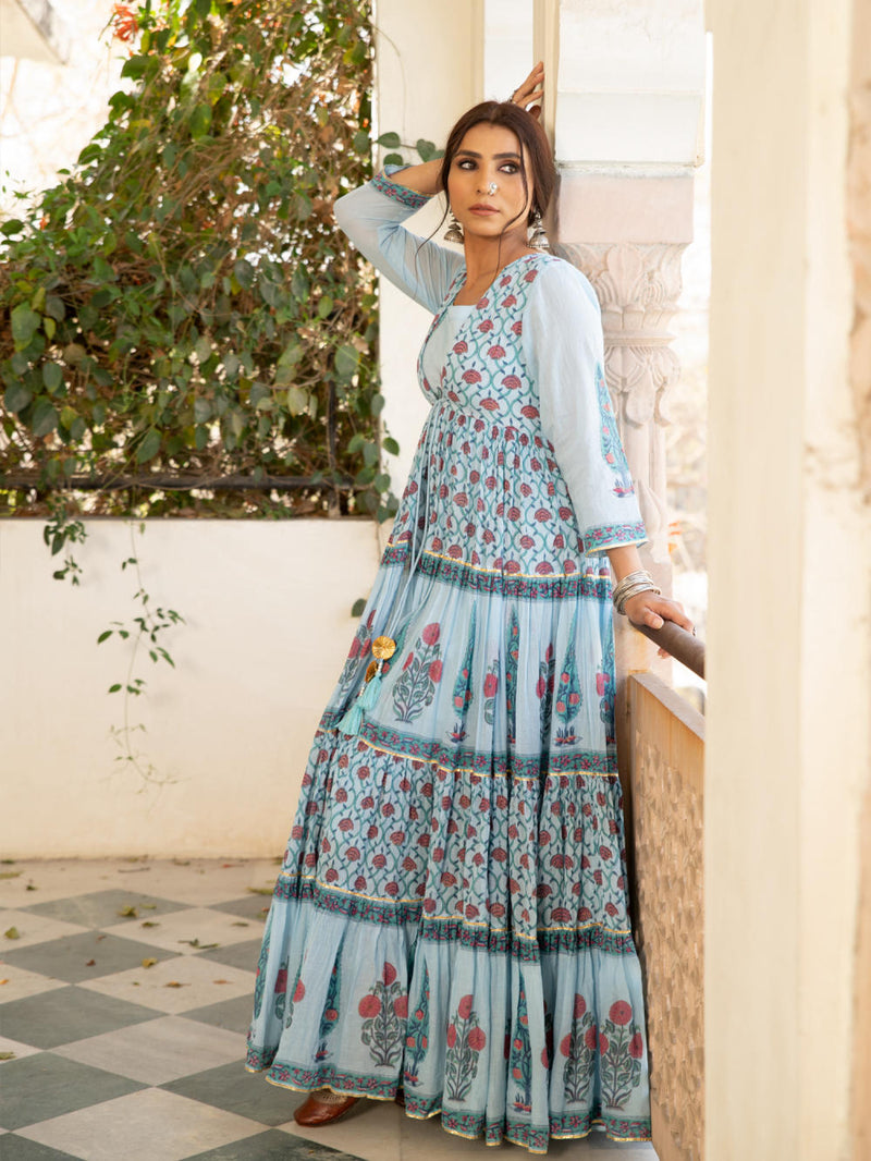 Chandni firoza mughal baagh jacket set by Maison Shefali for women Worldwide