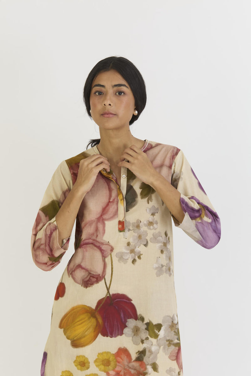 CHERIMOYA LONG KURTA SET cotton by Yam in white color for women Worldwide
