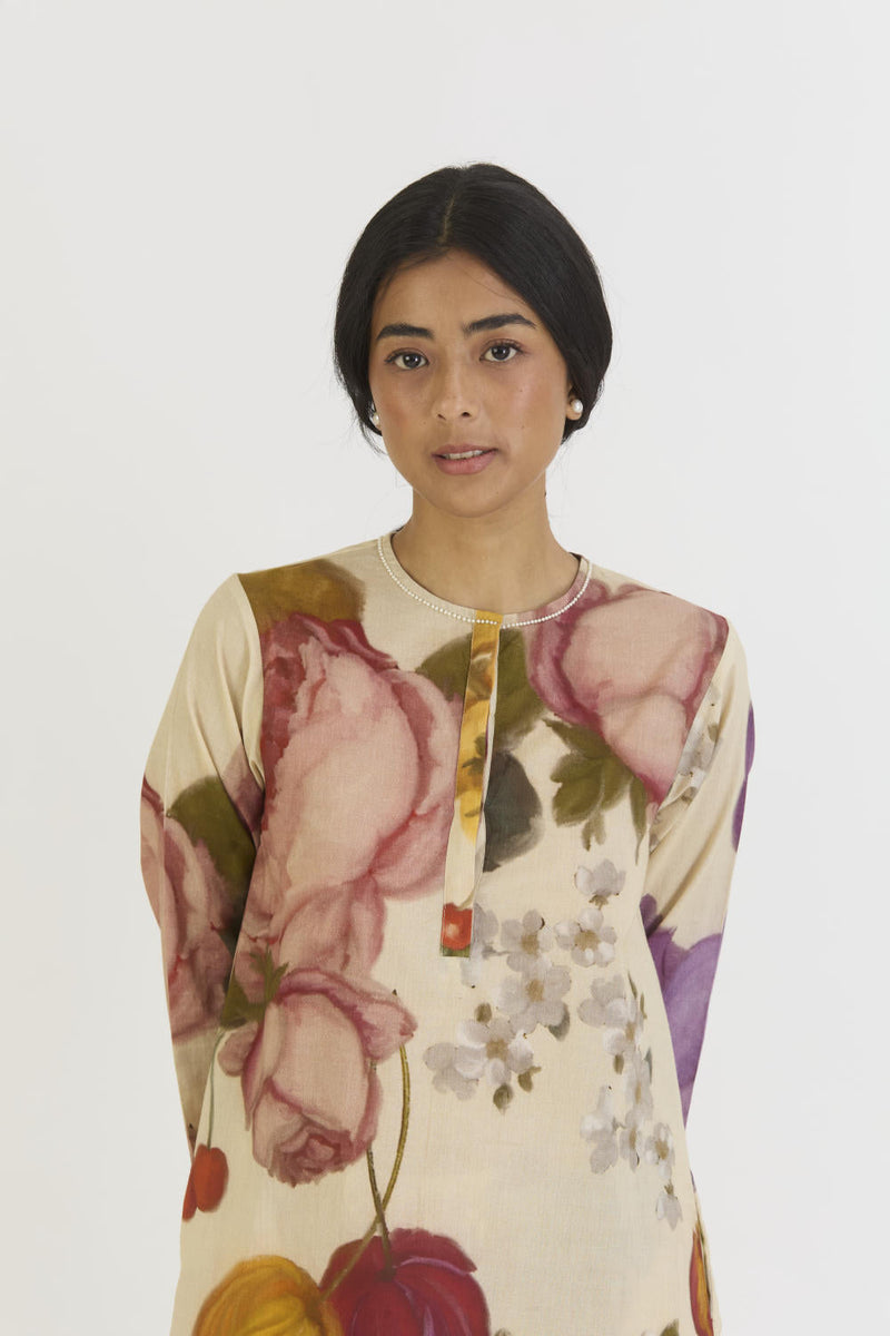 CHERIMOYA LONG KURTA SET cotton by Yam in white color for women Worldwide
