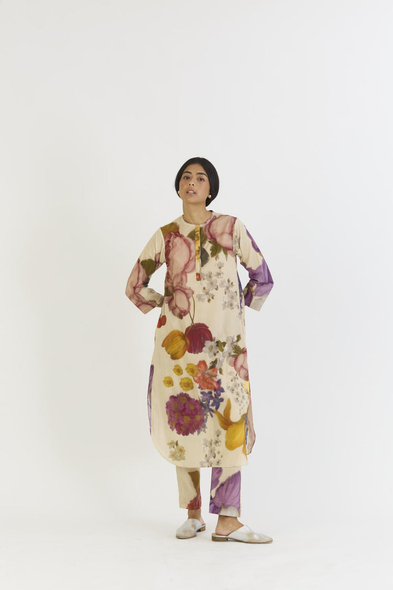 CHERIMOYA LONG KURTA SET cotton by Yam in white color for women Worldwide