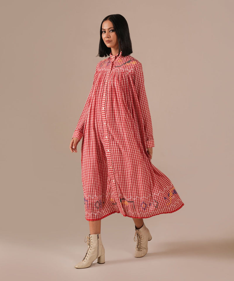 CHERRY BLOSSOM DRESS 100% cotton by Indigo Dreams in red color for women Worldwide