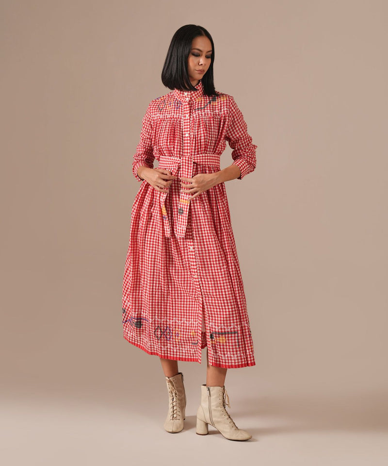 CHERRY BLOSSOM DRESS 100% cotton by Indigo Dreams in red color for women Worldwide