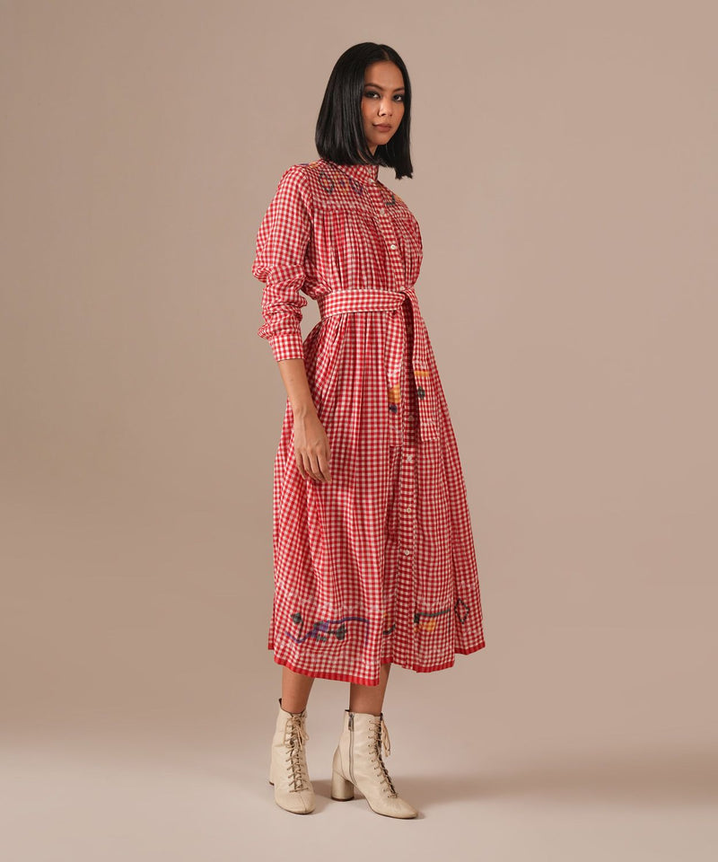 CHERRY BLOSSOM DRESS 100% cotton by Indigo Dreams in red color for women Worldwide