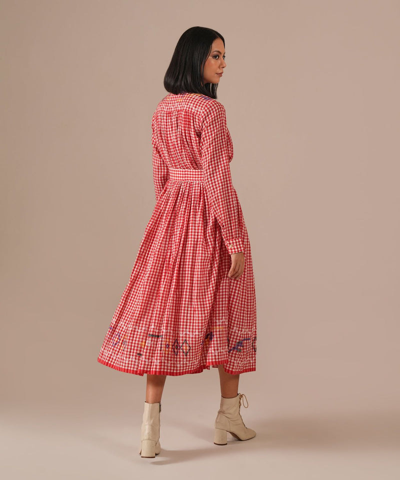 CHERRY BLOSSOM DRESS 100% cotton by Indigo Dreams in red color for women Worldwide