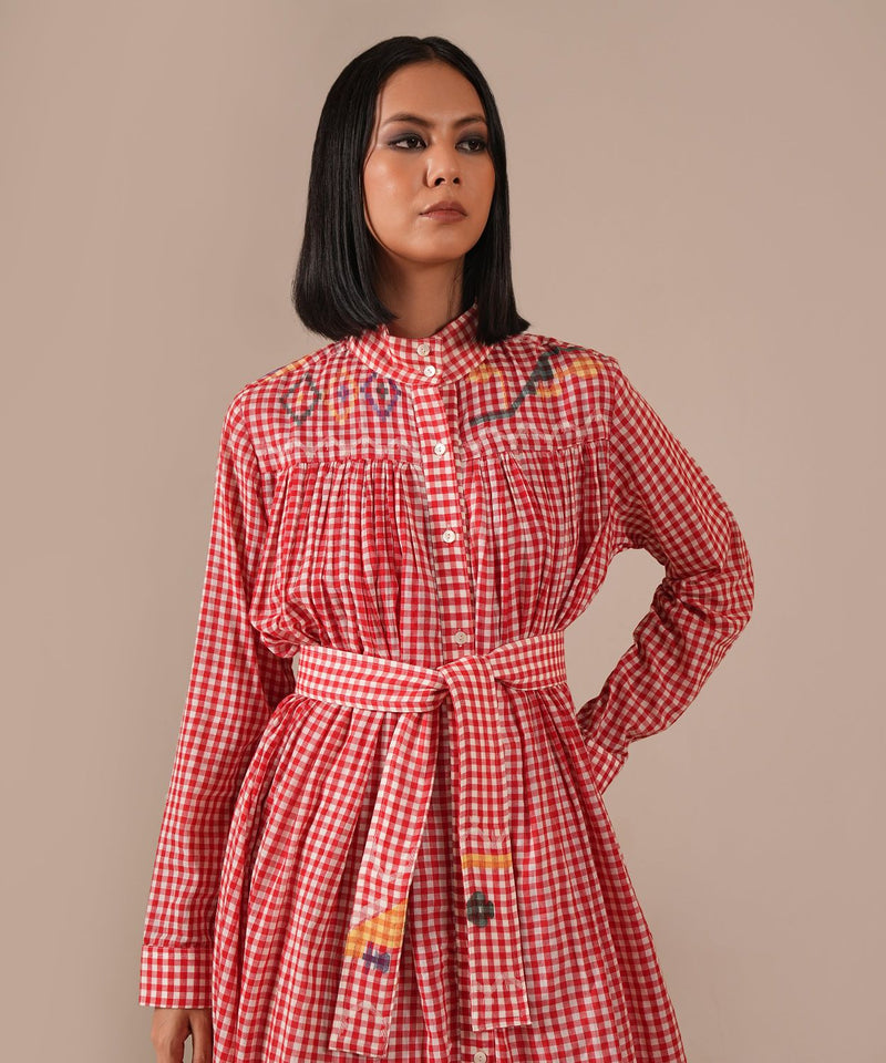 CHERRY BLOSSOM DRESS 100% cotton by Indigo Dreams in red color for women Worldwide