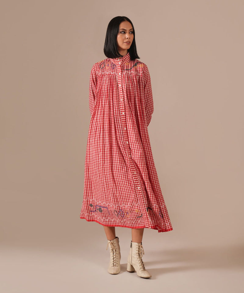 CHERRY BLOSSOM DRESS 100% cotton by Indigo Dreams in red color for women Worldwide