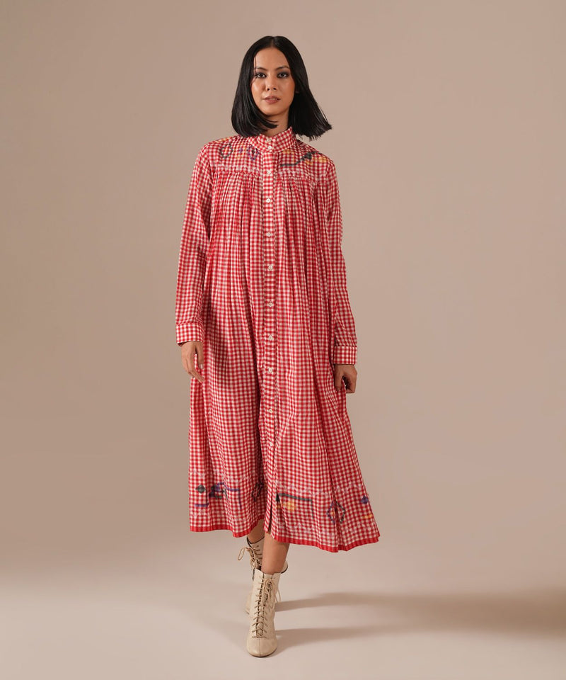 CHERRY BLOSSOM DRESS 100% cotton by Indigo Dreams in red color for women Worldwide