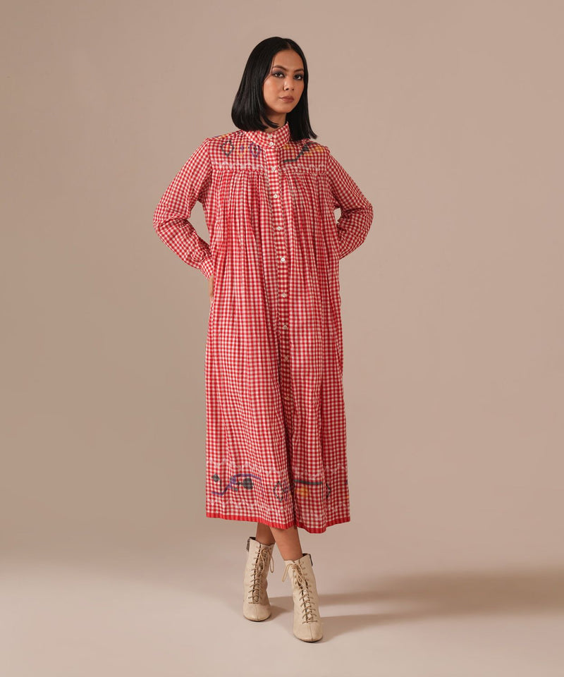 CHERRY BLOSSOM DRESS 100% cotton by Indigo Dreams in red color for women Worldwide