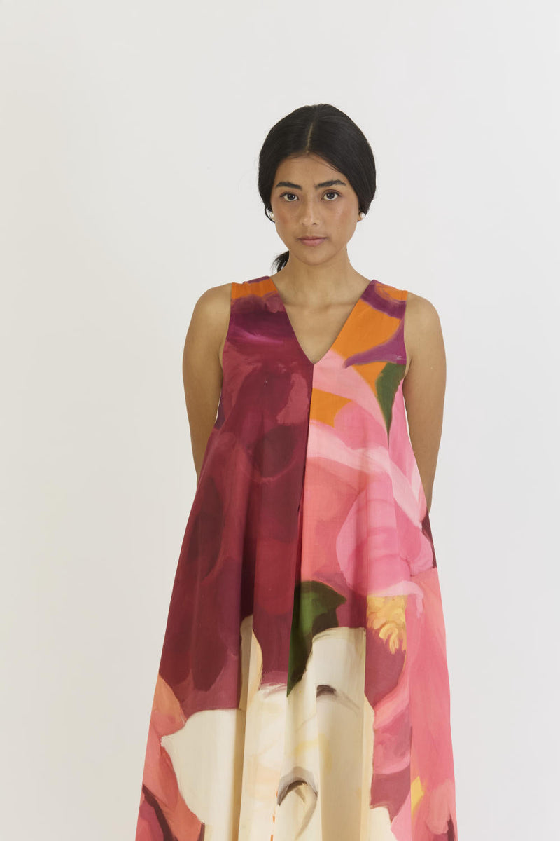 CHERRY V NECKLINE DRESS satin by Yam in multi color for women Worldwide