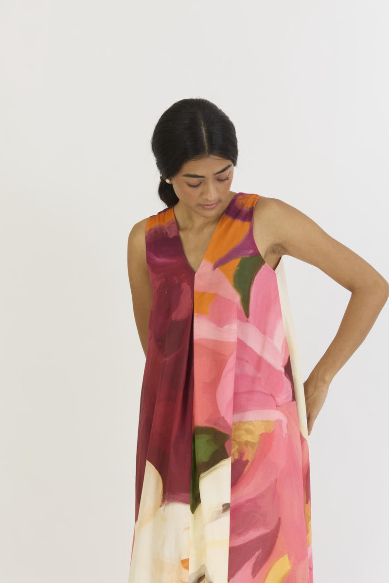 CHERRY V NECKLINE DRESS satin by Yam in multi color for women Worldwide