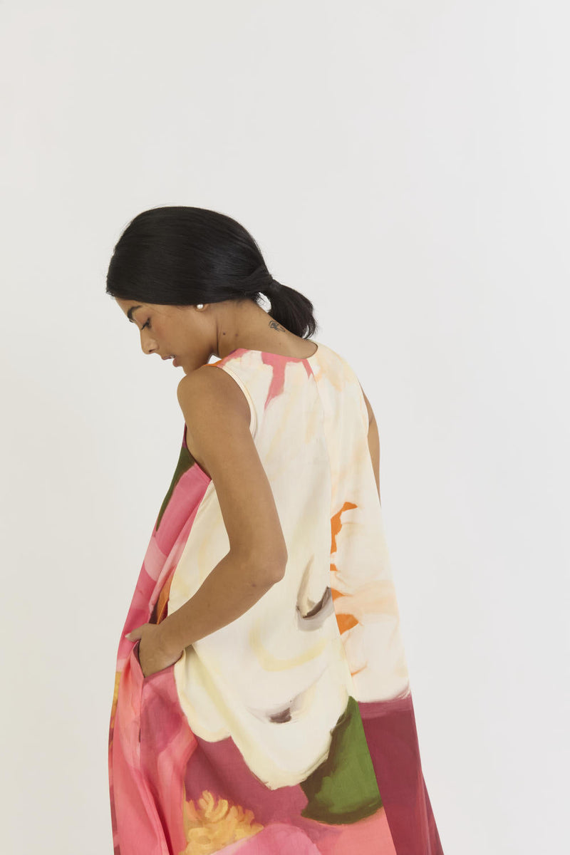 CHERRY V NECKLINE DRESS satin by Yam in multi color for women Worldwide