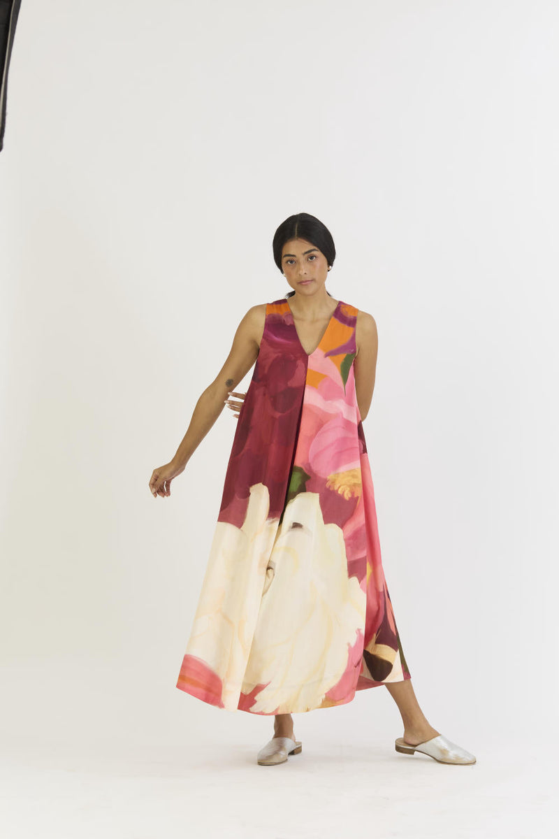 CHERRY V NECKLINE DRESS satin by Yam in multi color for women Worldwide