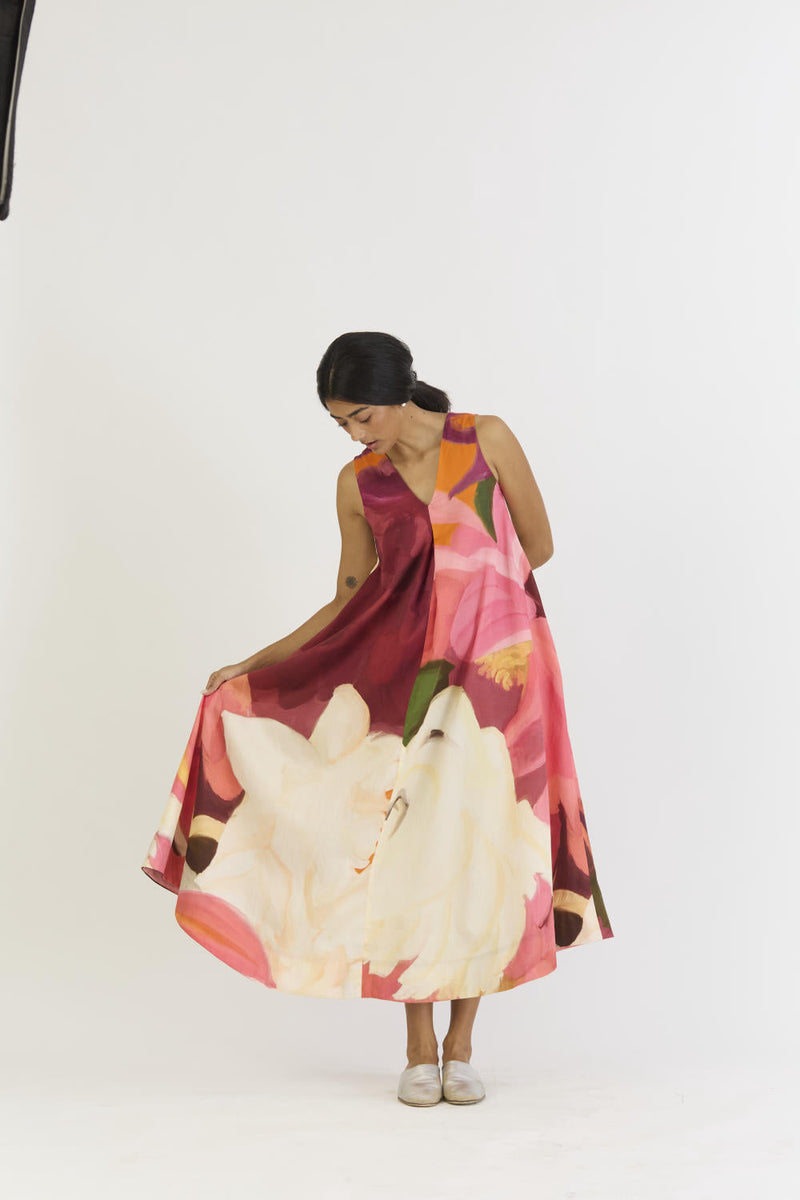 CHERRY V NECKLINE DRESS satin by Yam in multi color for women Worldwide