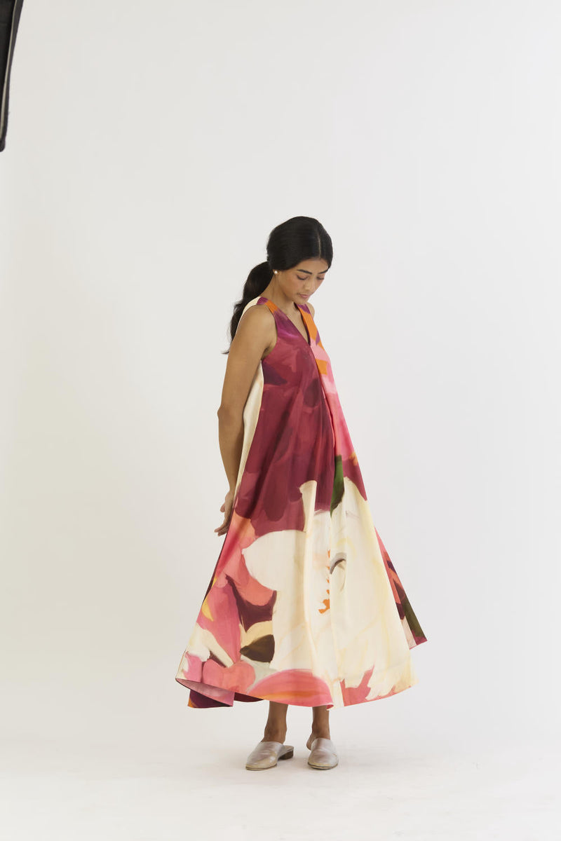 CHERRY V NECKLINE DRESS satin by Yam in multi color for women Worldwide