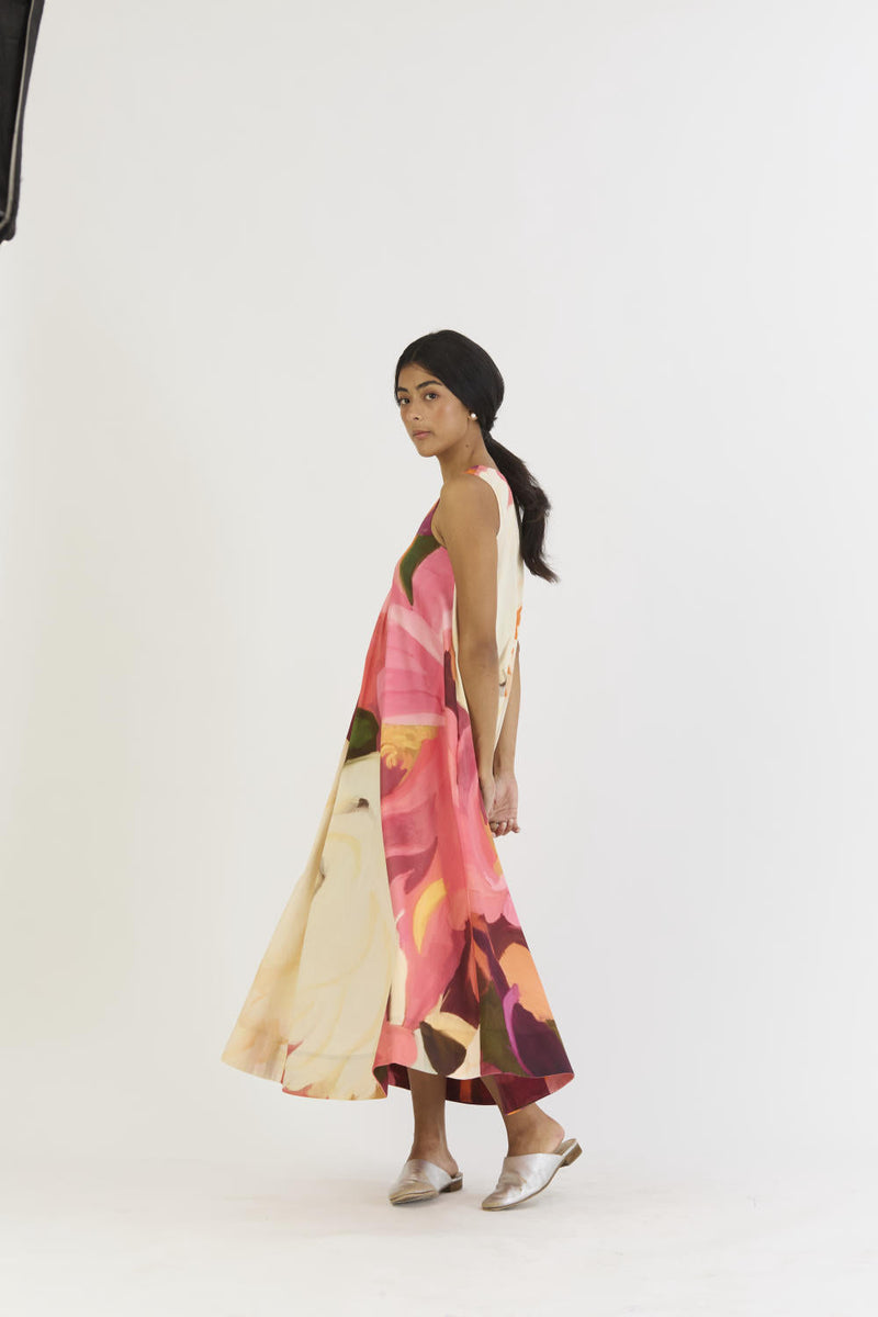 CHERRY V NECKLINE DRESS satin by Yam in multi color for women Worldwide