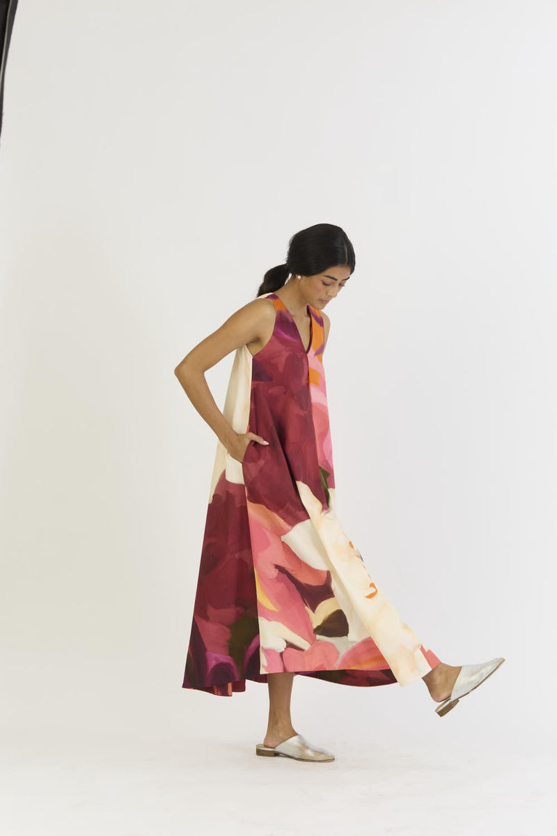 CHERRY V NECKLINE DRESS satin by Yam in multi color for women Worldwide