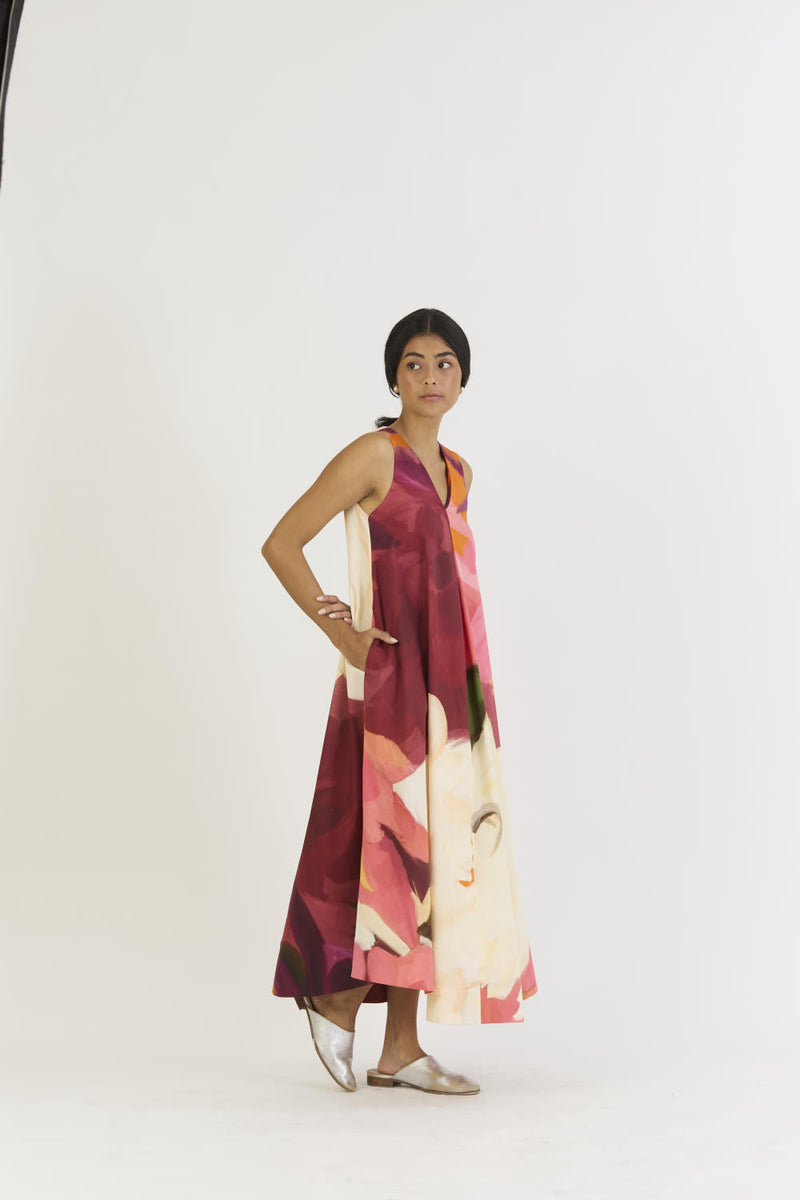 CHERRY V NECKLINE DRESS satin by Yam in multi color for women Worldwide