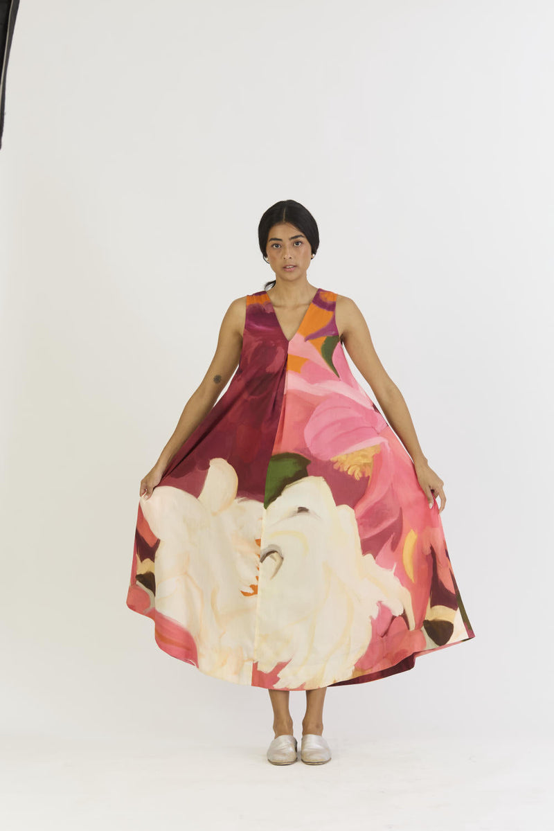 CHERRY V NECKLINE DRESS satin by Yam in multi color for women Worldwide