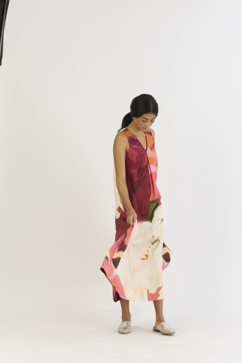 CHERRY V NECKLINE DRESS satin by Yam in multi color for women Worldwide