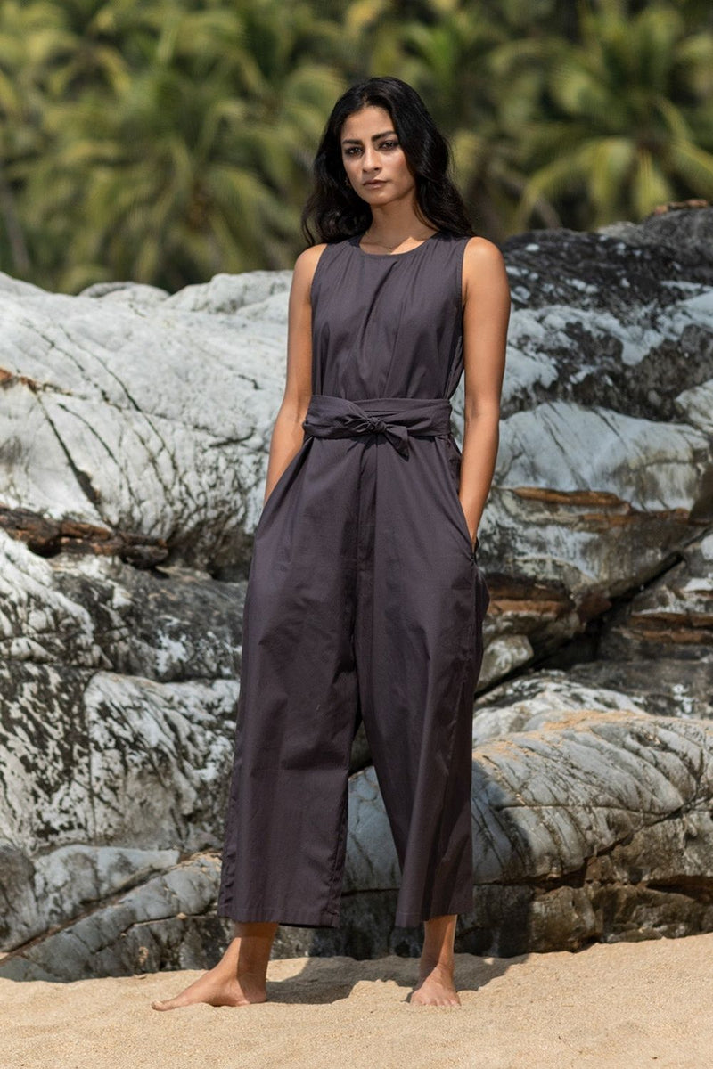 Chisel charcoal Jumpsuits by Khara Kapas in black for women Worldwide