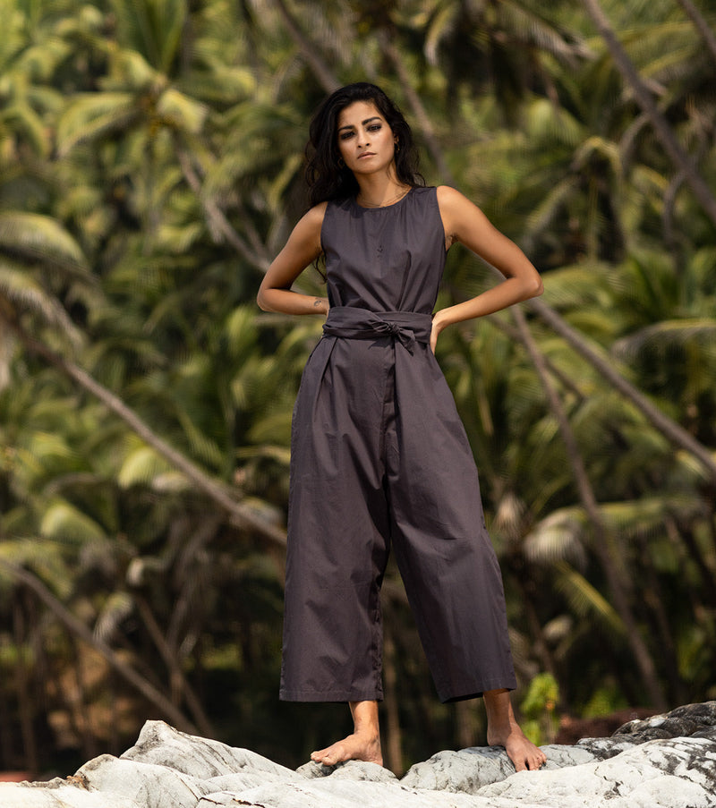 Chisel charcoal Jumpsuits by Khara Kapas in black for women Worldwide