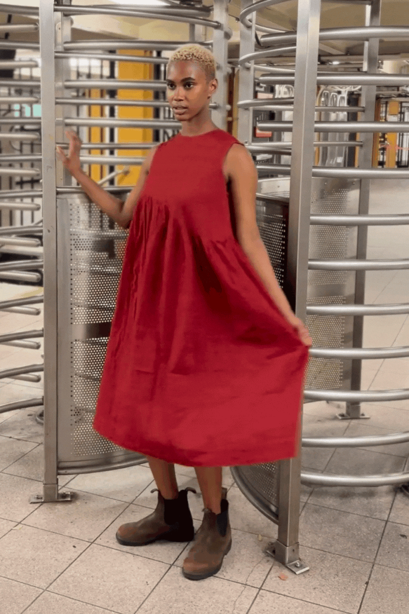 Red pleated midi dress - Red Dress by World of Crow in red color for women Worldwide
